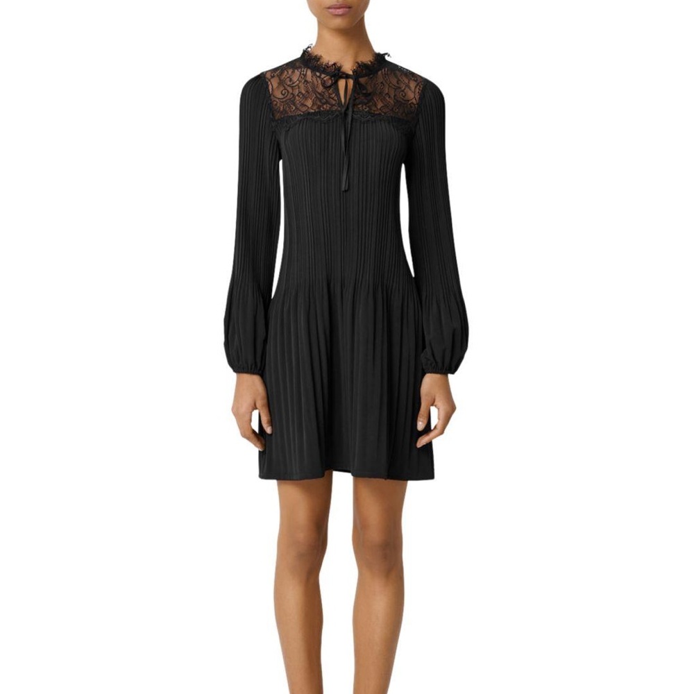 Maje Black Rockette Pleated Lace - Inset Mini Dress size 1.